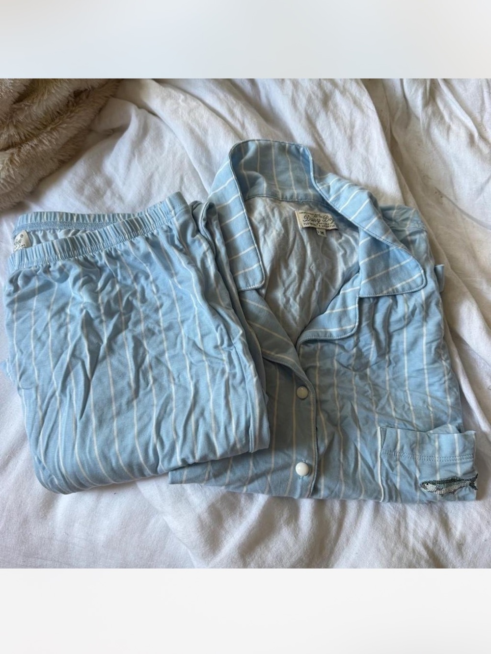 Dairy Boy Light Blue Striped Cotton Pajama Set - Women's Sleepwear